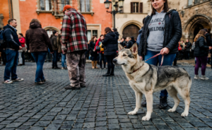 Dog training attention on leash in busy Boise area